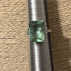 🟣PRE-LOVED AUTHENTIC AQUAMARINE STERLING SILVER EMERALD CUT DIAMOND RING